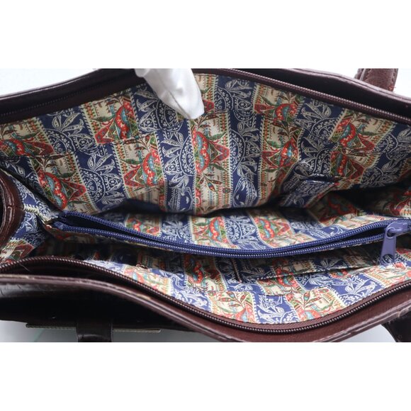 Bueno Brown Faux Crocodile Tote Bag With Braided Handles Printed Interior - Picture 3 of 13